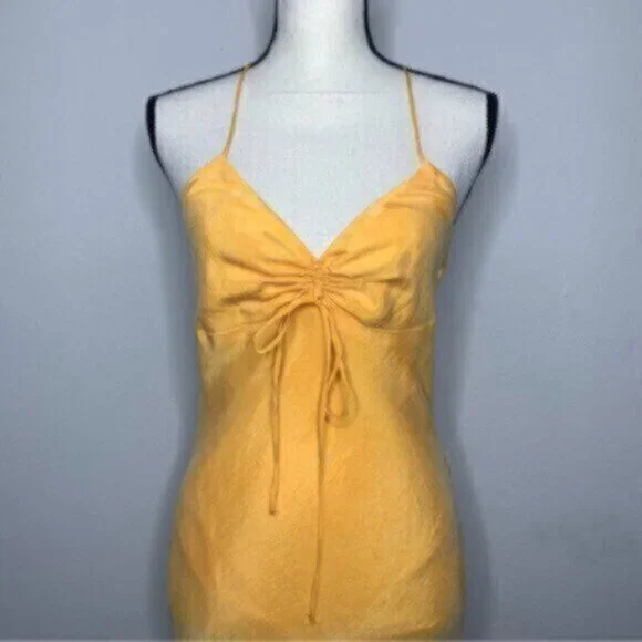 NWT Zara Tangerine Satin Effect Ruched Detail Slip Midi Dress - Picture 3 of 11